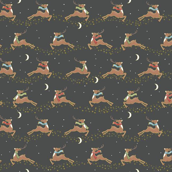 Makower Merry Christmas - Flying Deer Grey