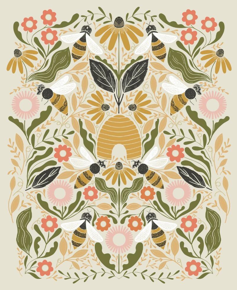 Moda Bee Garden - Bee Garden Panel Metallic Porcelain