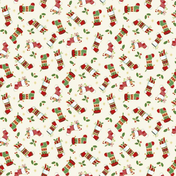Makower Merry Christmas - Stockings Cream