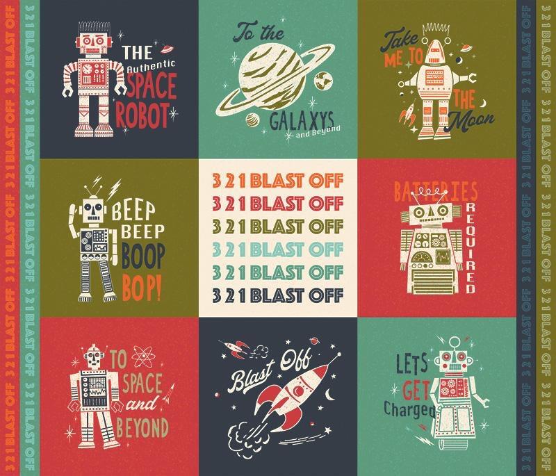 Moda 321 Blast Off Squares Panel
