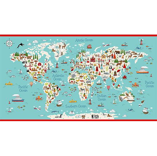 Makower ABC Around the World 2 - World Map Panel