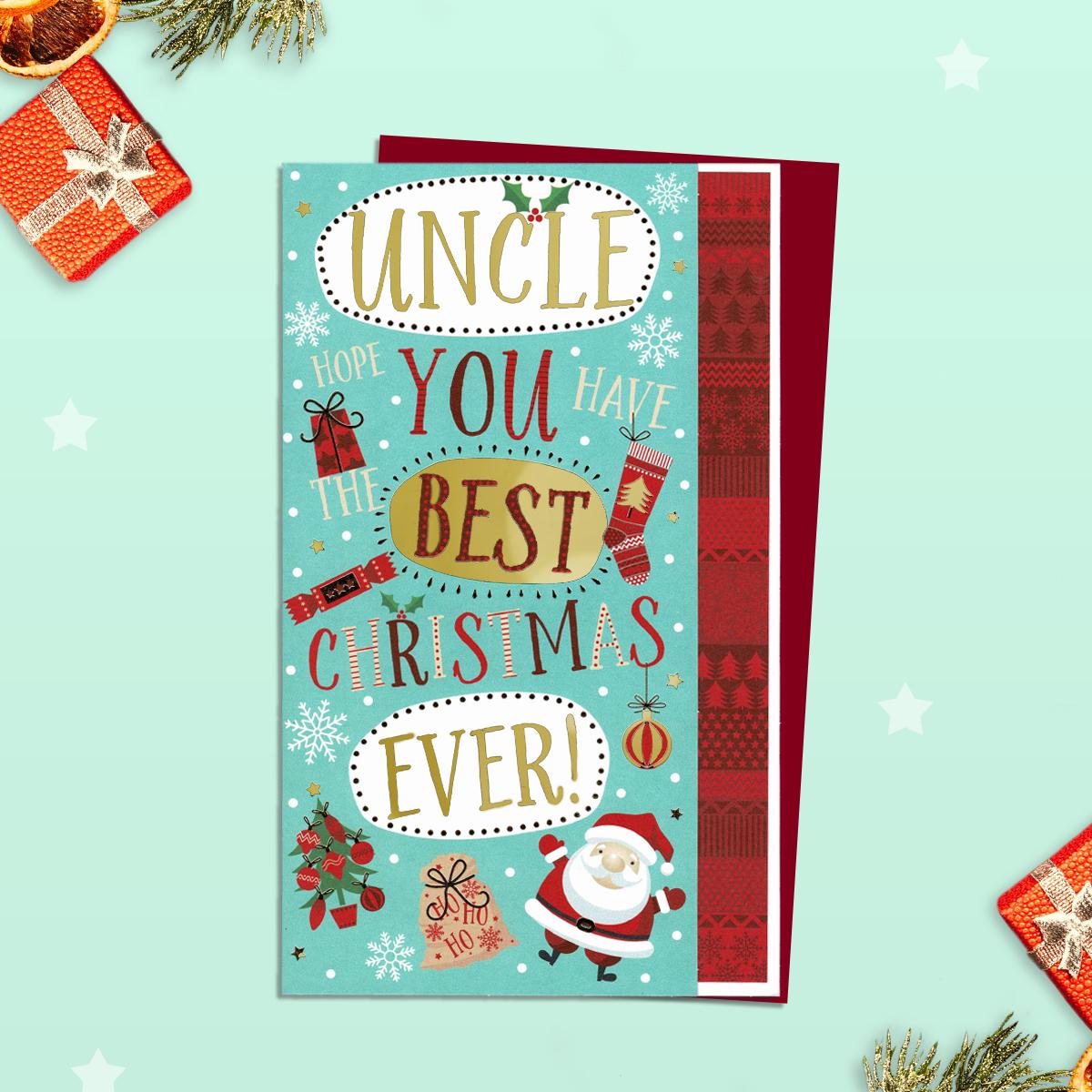 Uncle Christmas Card Alongside Its Red Envelope
