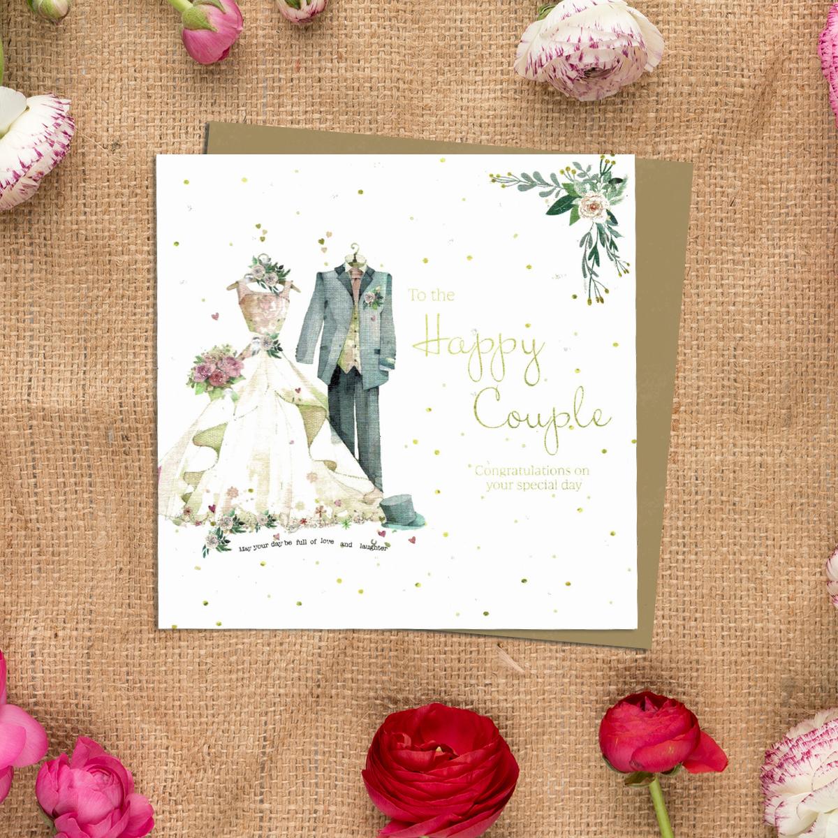 Happy Couple Wedding Day Card Alongside Its Kraft Envelope