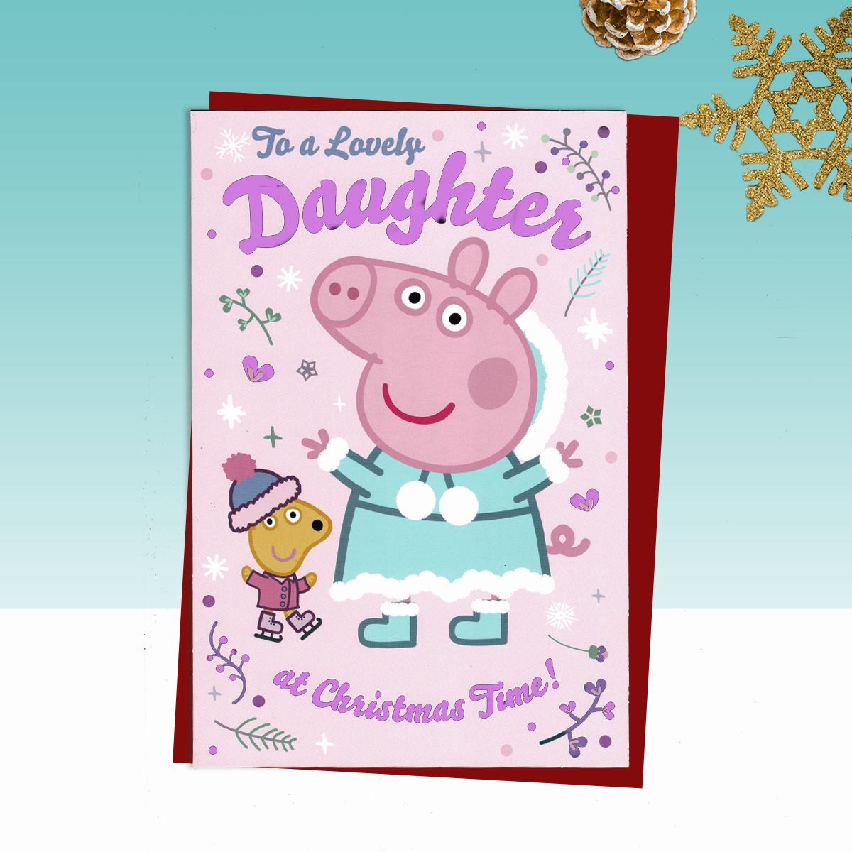 Daughter Peppa Pig Christmas Card Alongside Its Red Envelope