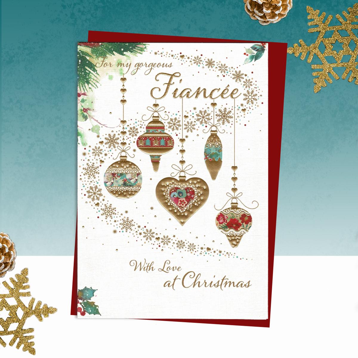 Gorgeous Fiancée Christmas Baubles Greeting Card Alongside Its Red Envelope