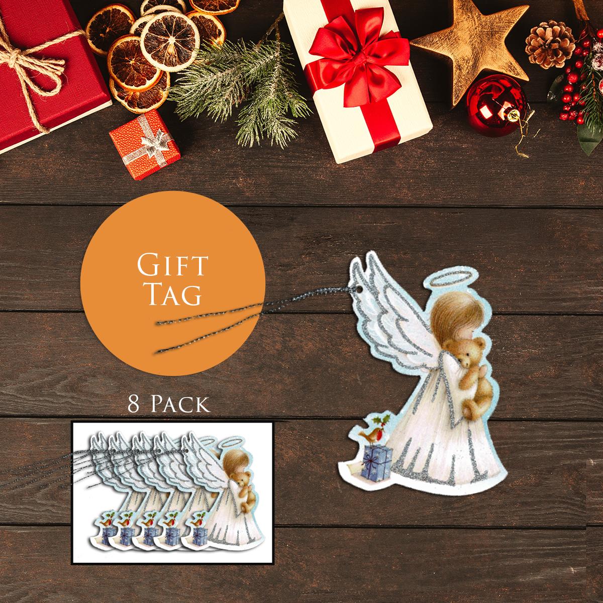 Pack Of 8 Individual Die Cut Angel Christmas Tags With Added Sparkle And Silver Thread