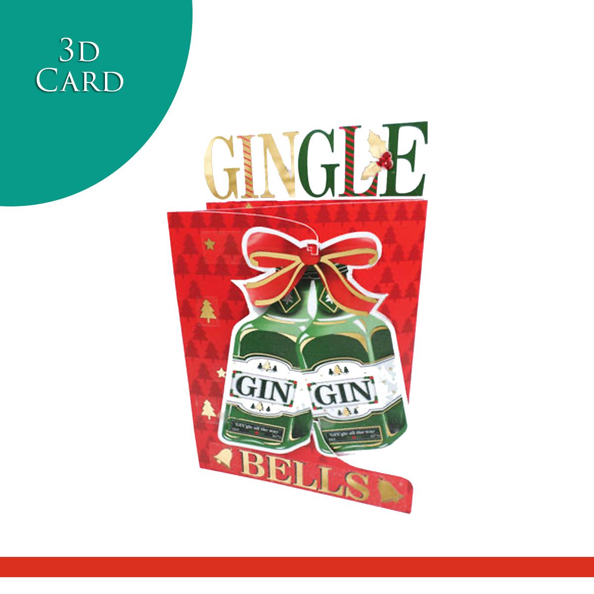 Gin Themed 3D Christmas Card Alongside Its Red Envelope