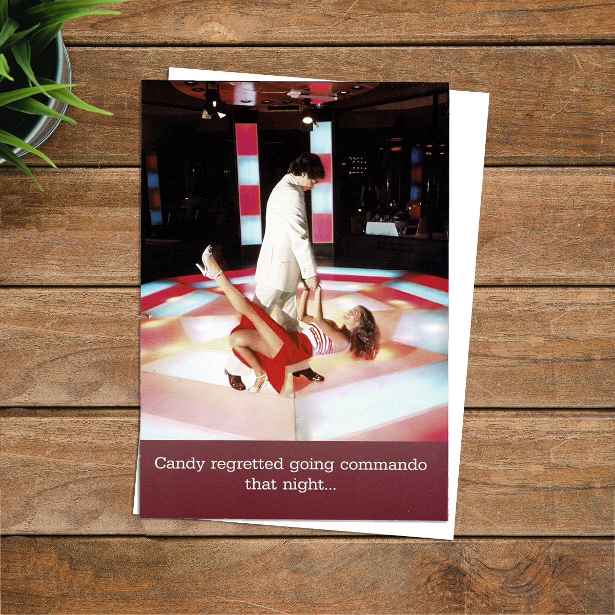 Disco Themed Funny Greeting Card Alongside Its White Envelope
