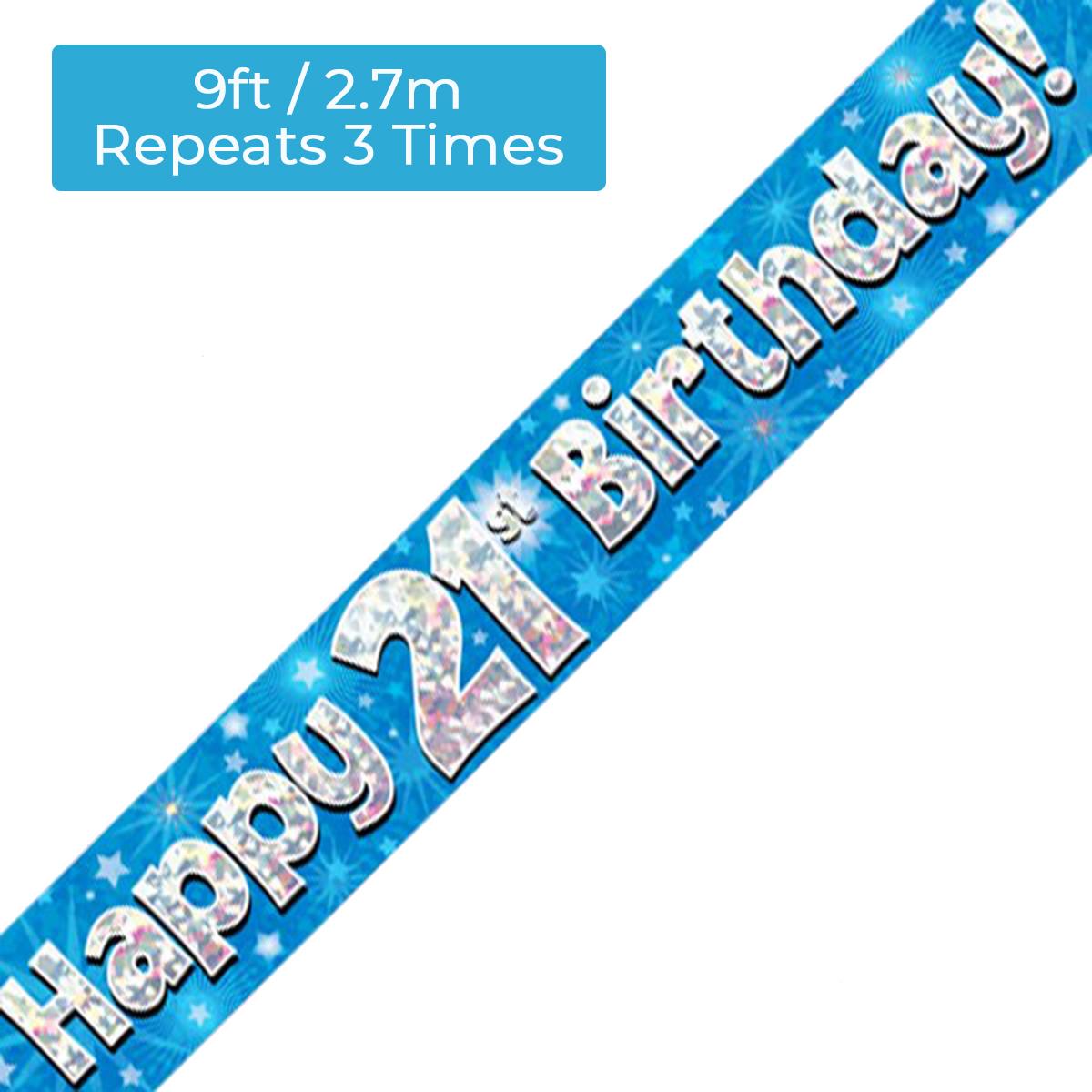 Age 21 Blue And Silver Birthday Banner Displayed