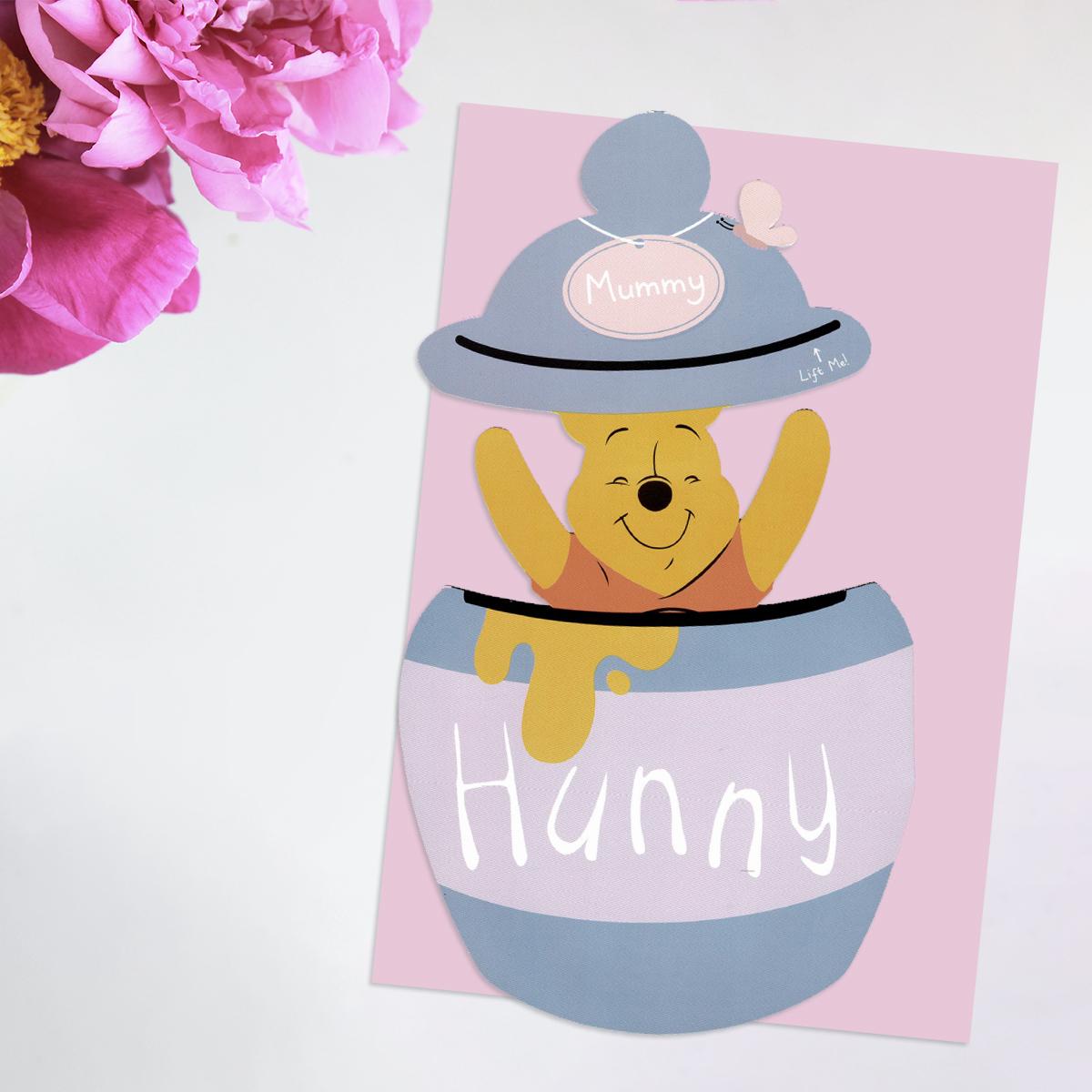 Mummy Winnie The Pooh Mother's Day Card Alongside Its Light Pink Envelope