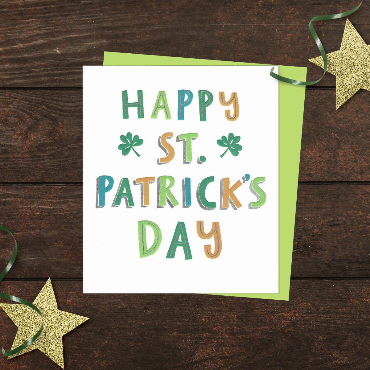St. Patricks Day Design Alongside Its Lime Green Envelope