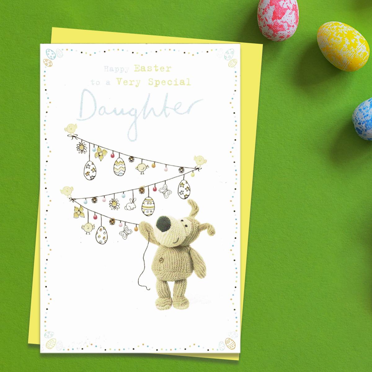 ' Happy Easter To A Very Special Daughter' Card featuring Boofle Bear With Bunting! Complete With Yellow Envelope