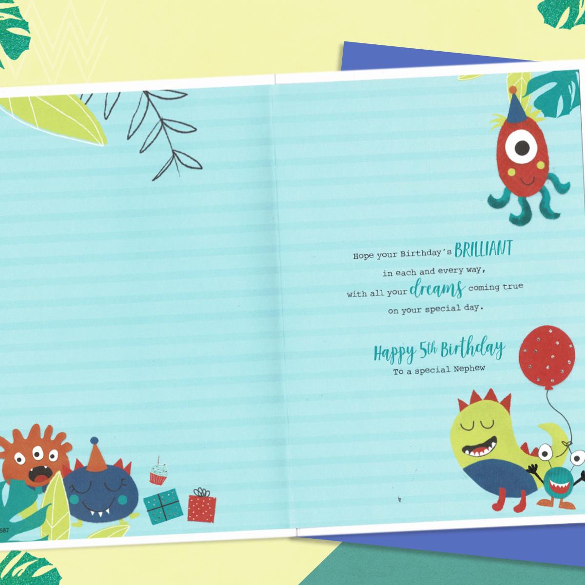 Inside Image Showing Layout And Printed Text Of Nephew Age 5 Card