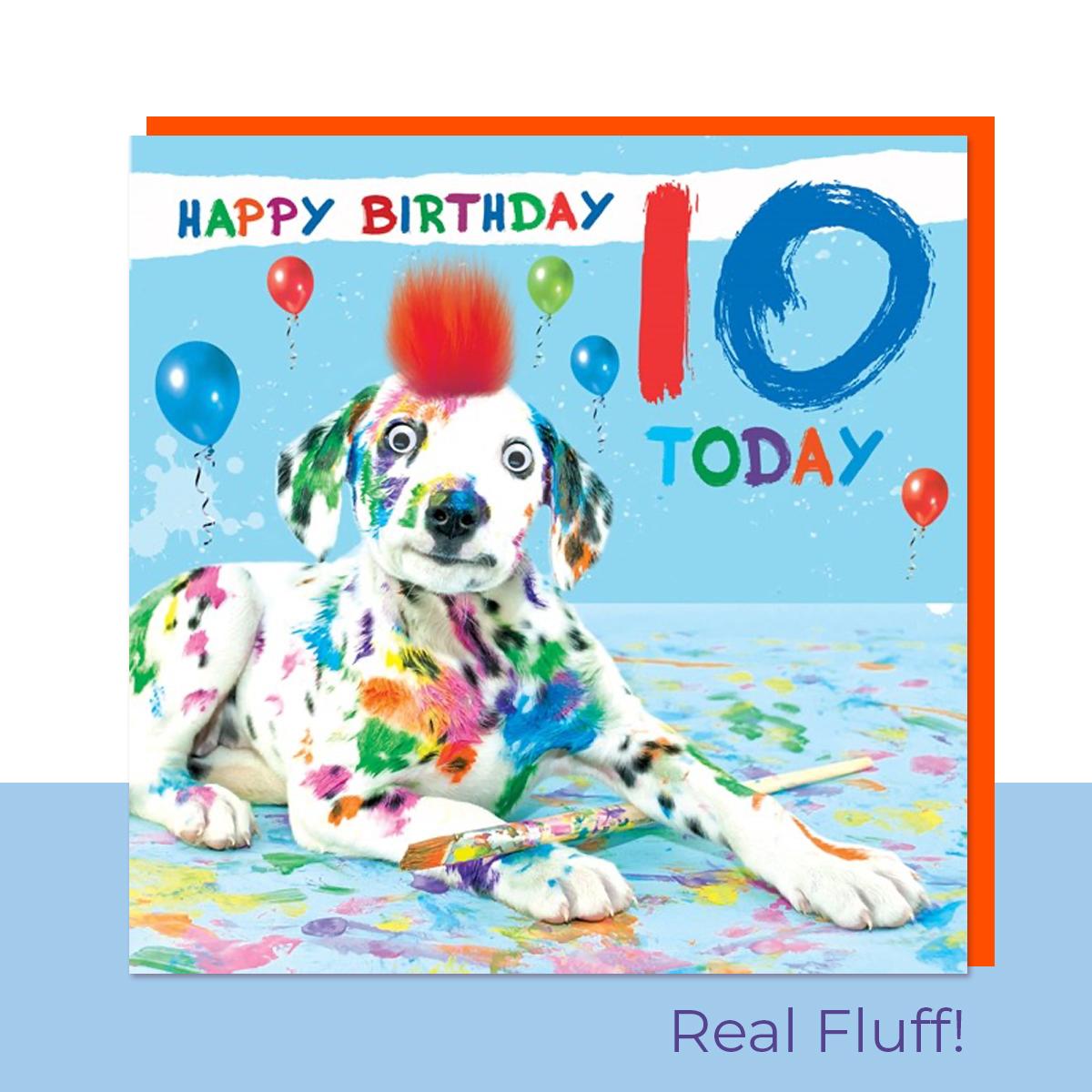 Fluff - 10 Today Paint Splattered Dog Card Front Image