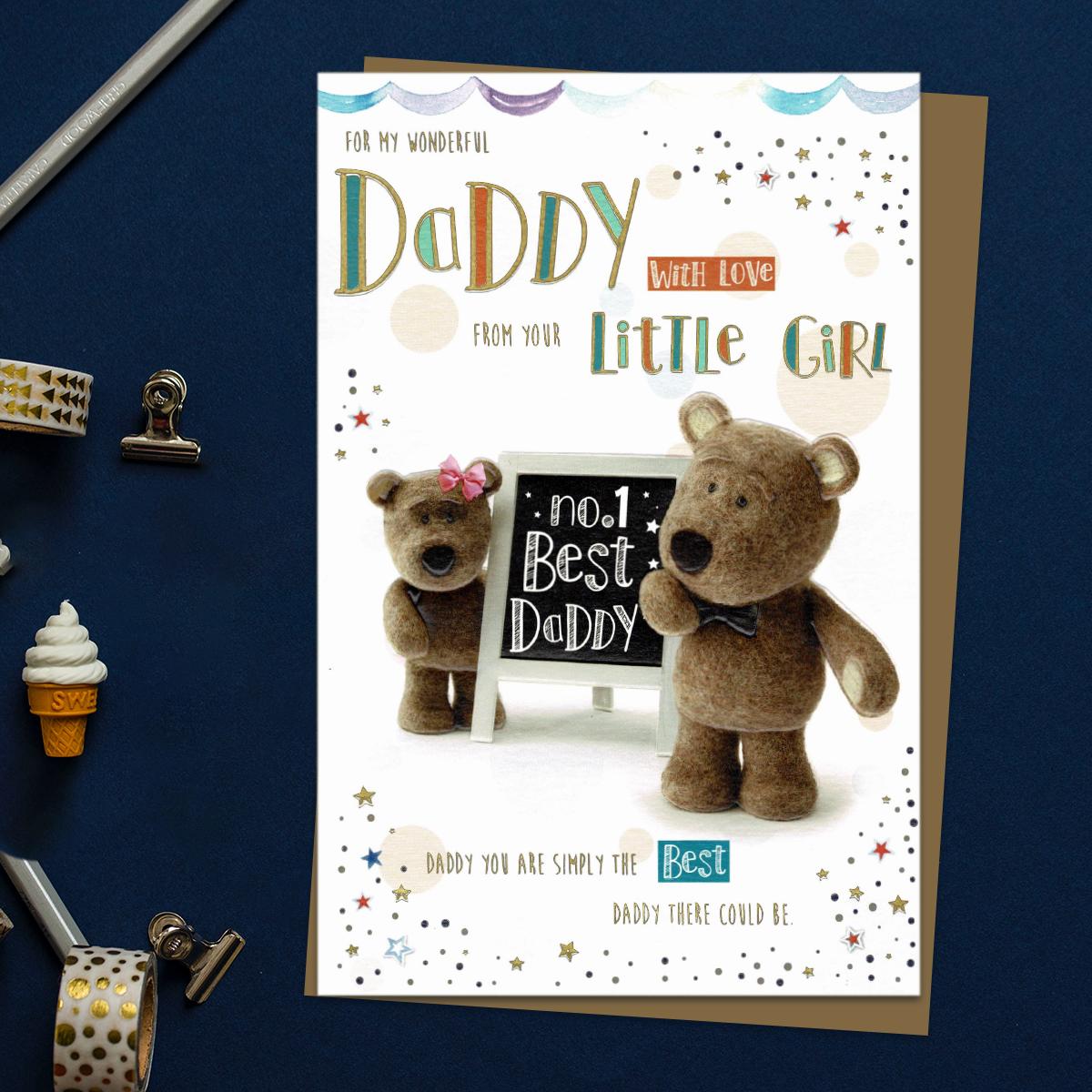 Daddy From Your Little Girl Barley Bear Father's Day Card Front Image