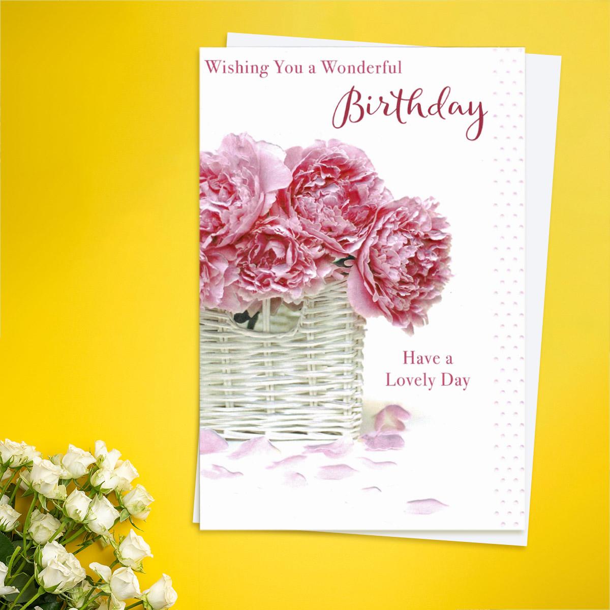 Wonderful Birthday Pink Peonies Card Front Image