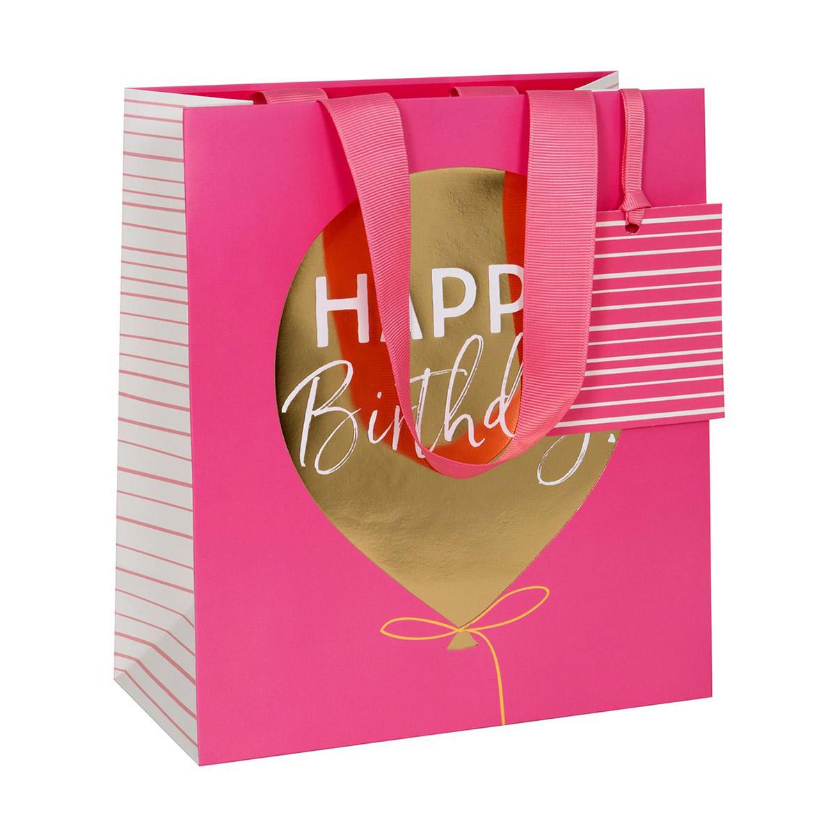Pink Happy Birthday Gift Bag Complete With Pink Ribbon Handles