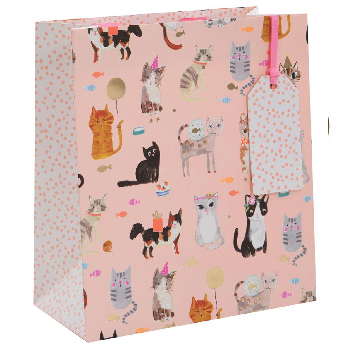 Cat Themed Medium Gift Bag Shown Full Face
