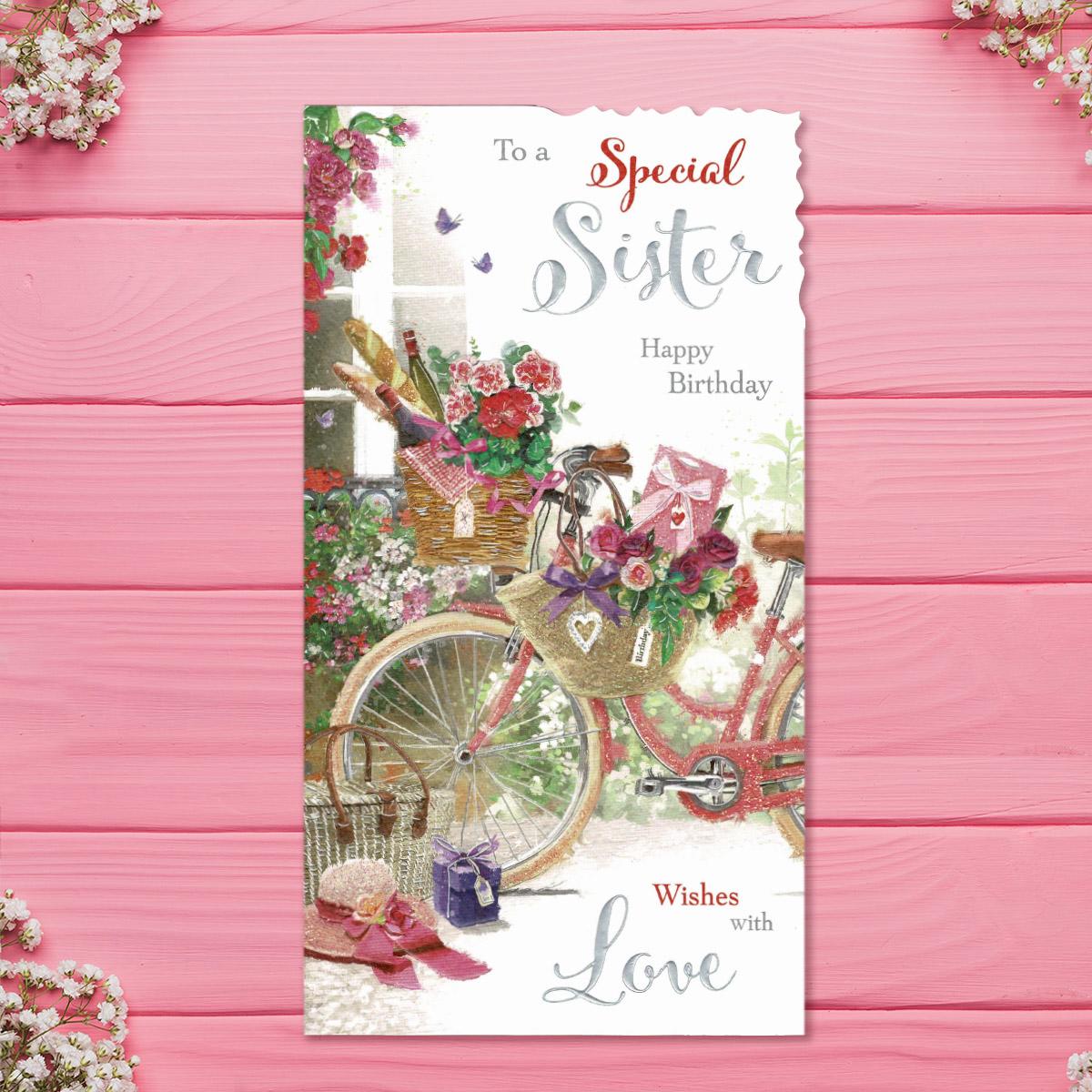 Special Sister Flower Filled Cycle Card Front Image