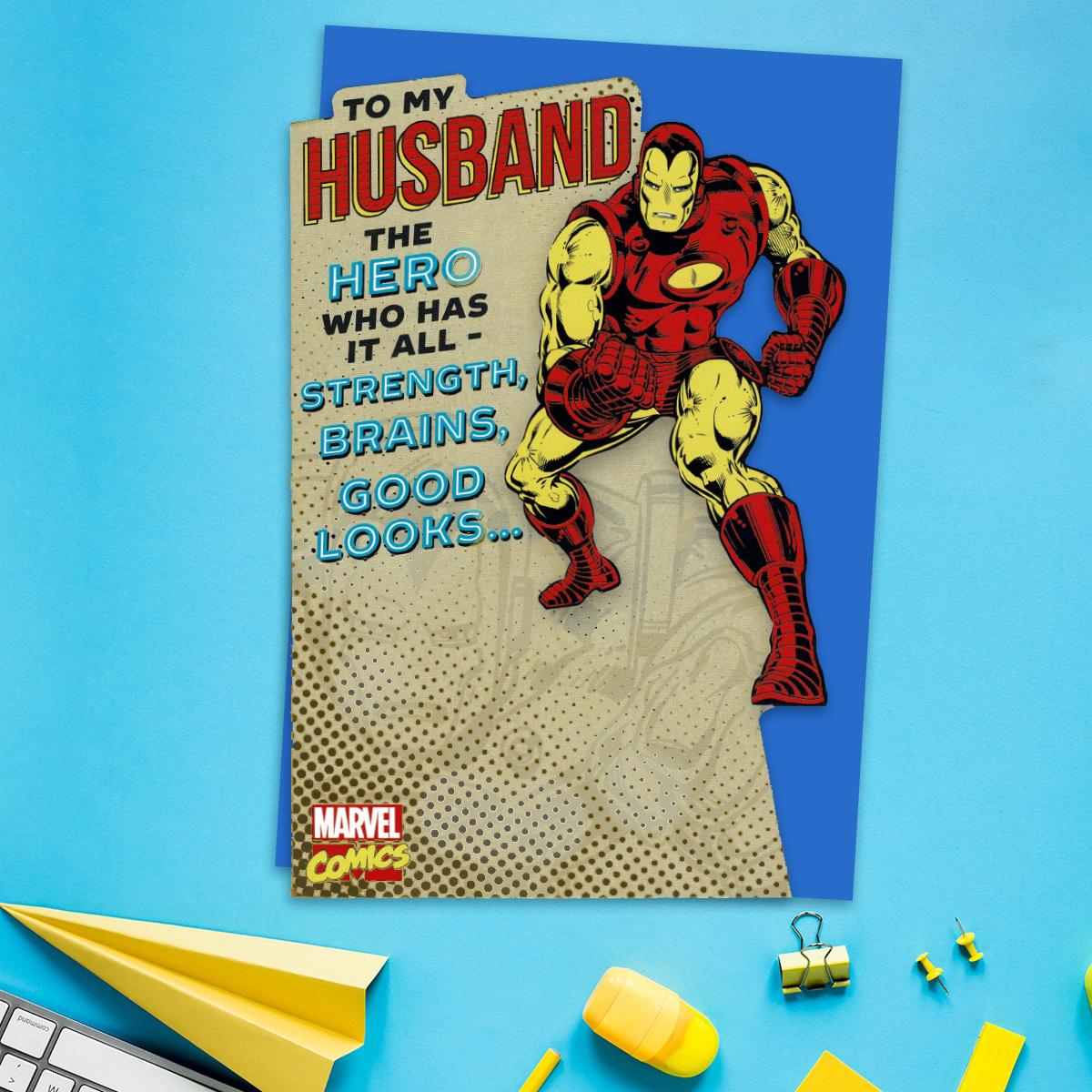 Avengers Husband Card Alongside Its Envelope