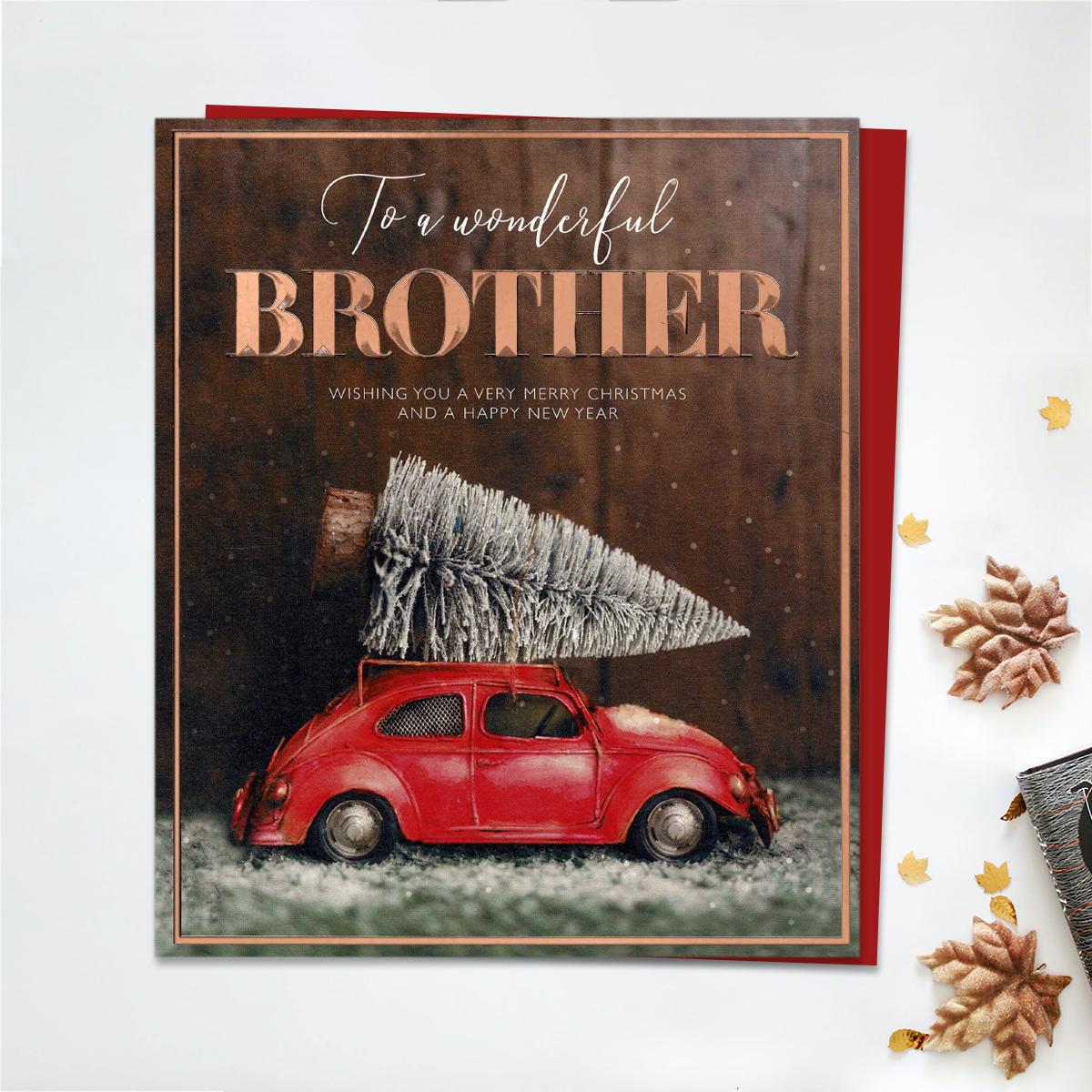 Brother Bringing The Christmas Tree Home Card Front Image