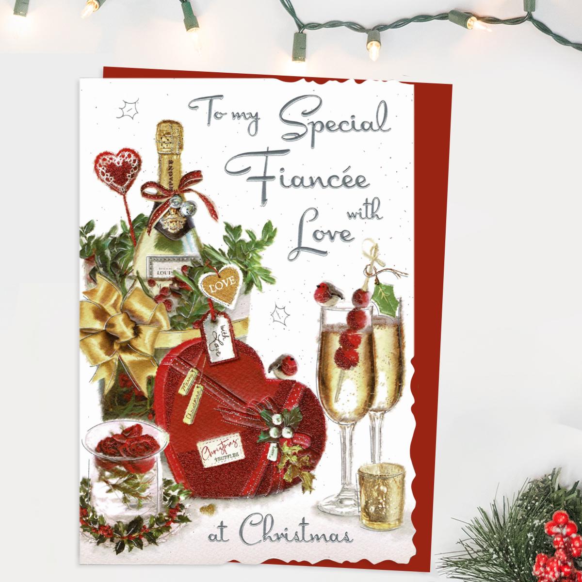 Special Fiancée Christmas Champagne & Chocolates  Card Front Image