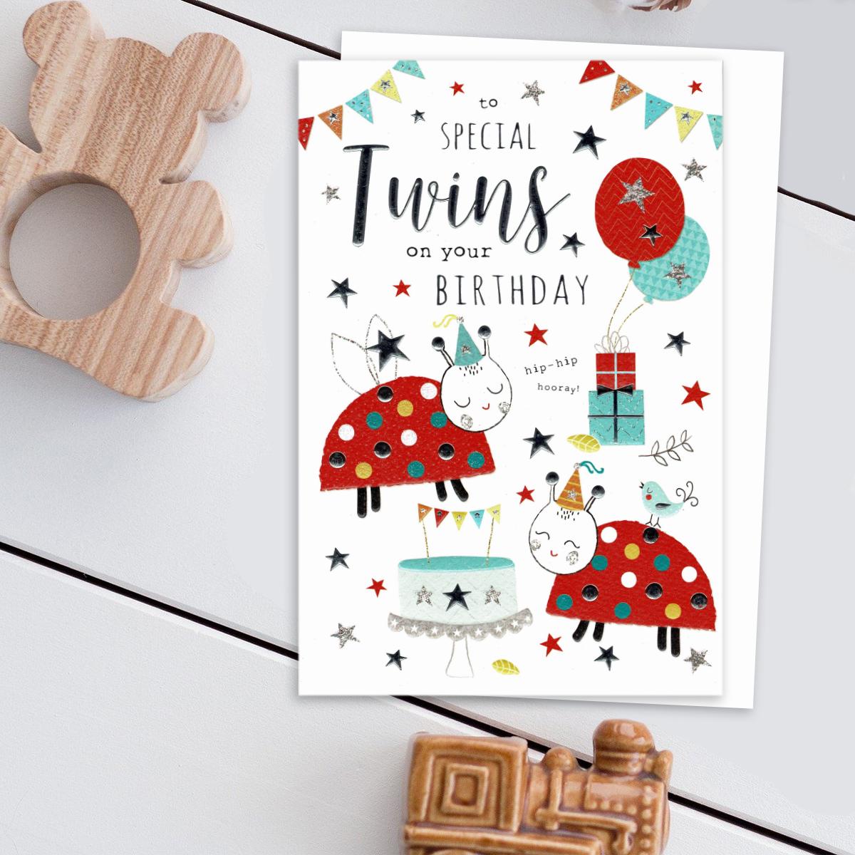 Special Twins On Your Birthday Card Front Image