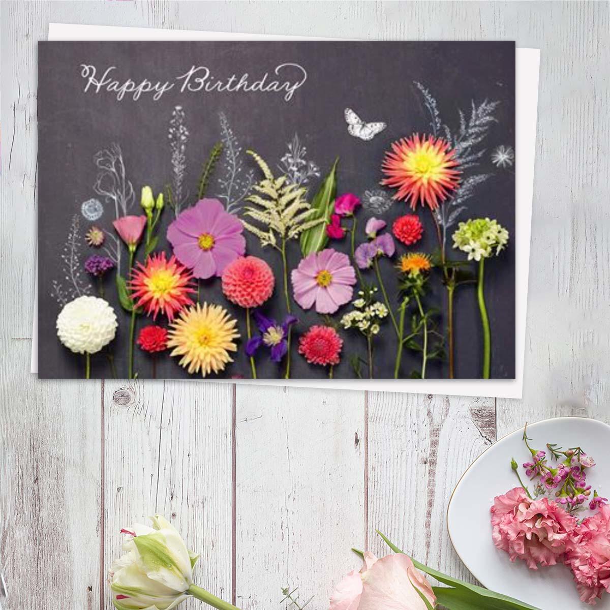 Into The Meadow -  Happy Birthday Flowers Card Front Image