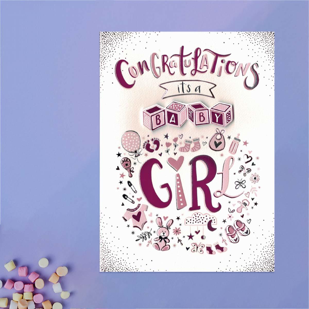 Congratulations It's A Baby Girl Decoupage Card Front Image