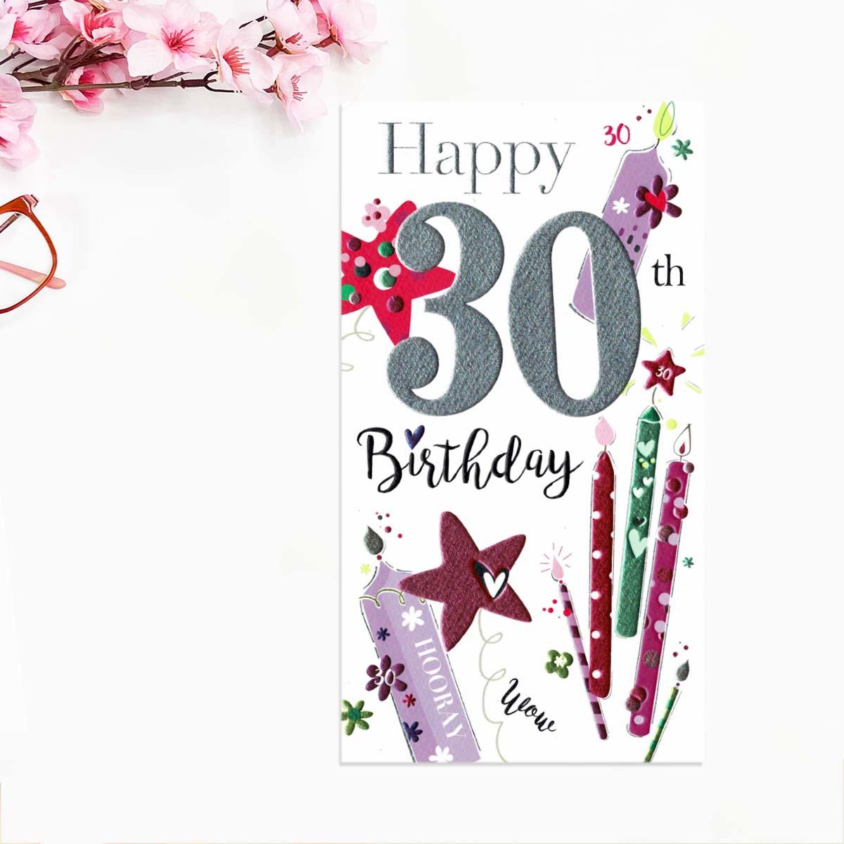 Bling - 30th Birthday Candles Pink Card Front Image