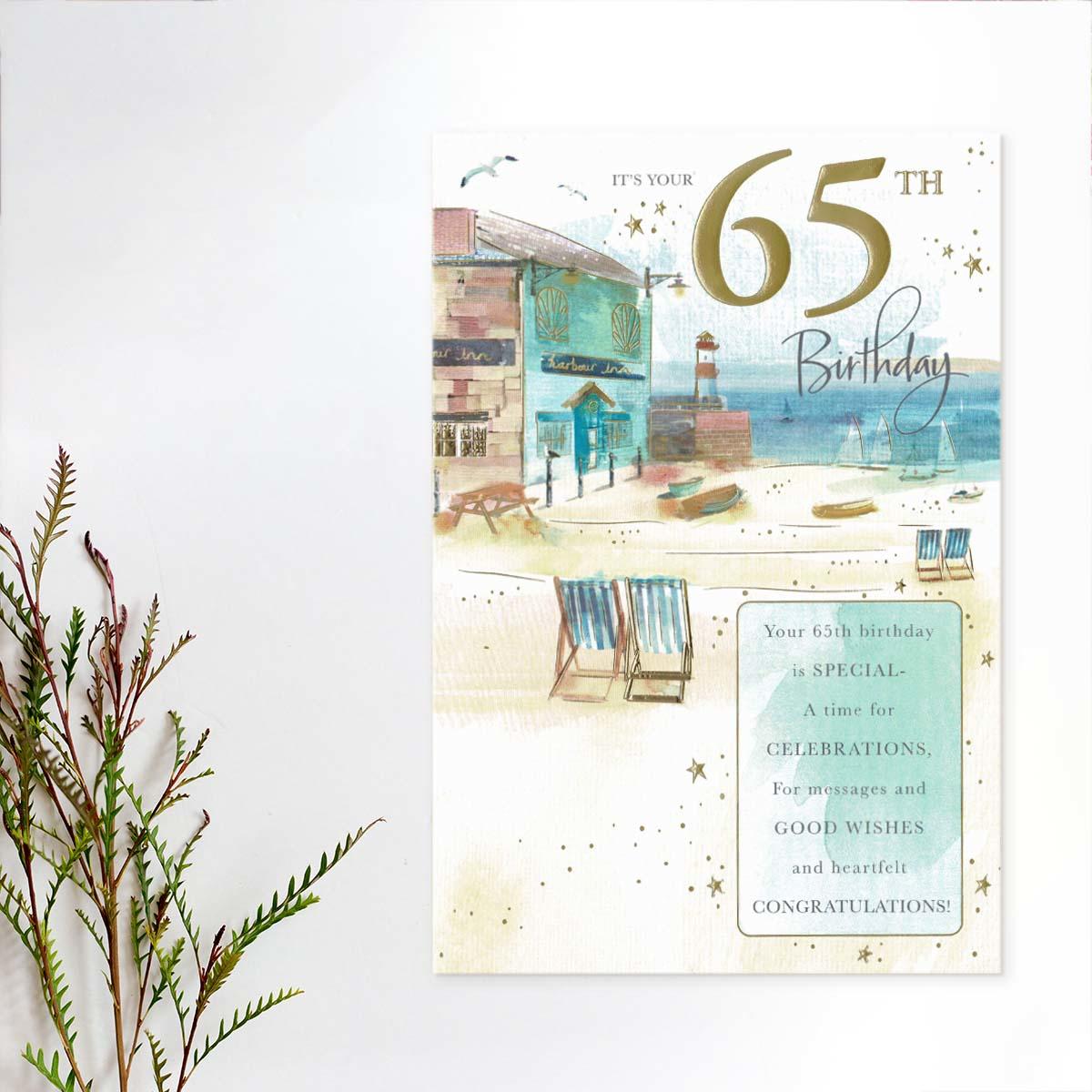 Moments In Time -  65th Birthday On The Beach Card Front Image