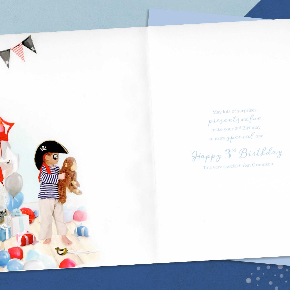 Great Grandson Age 3 Birthday Card Showing Layout And Printed Text