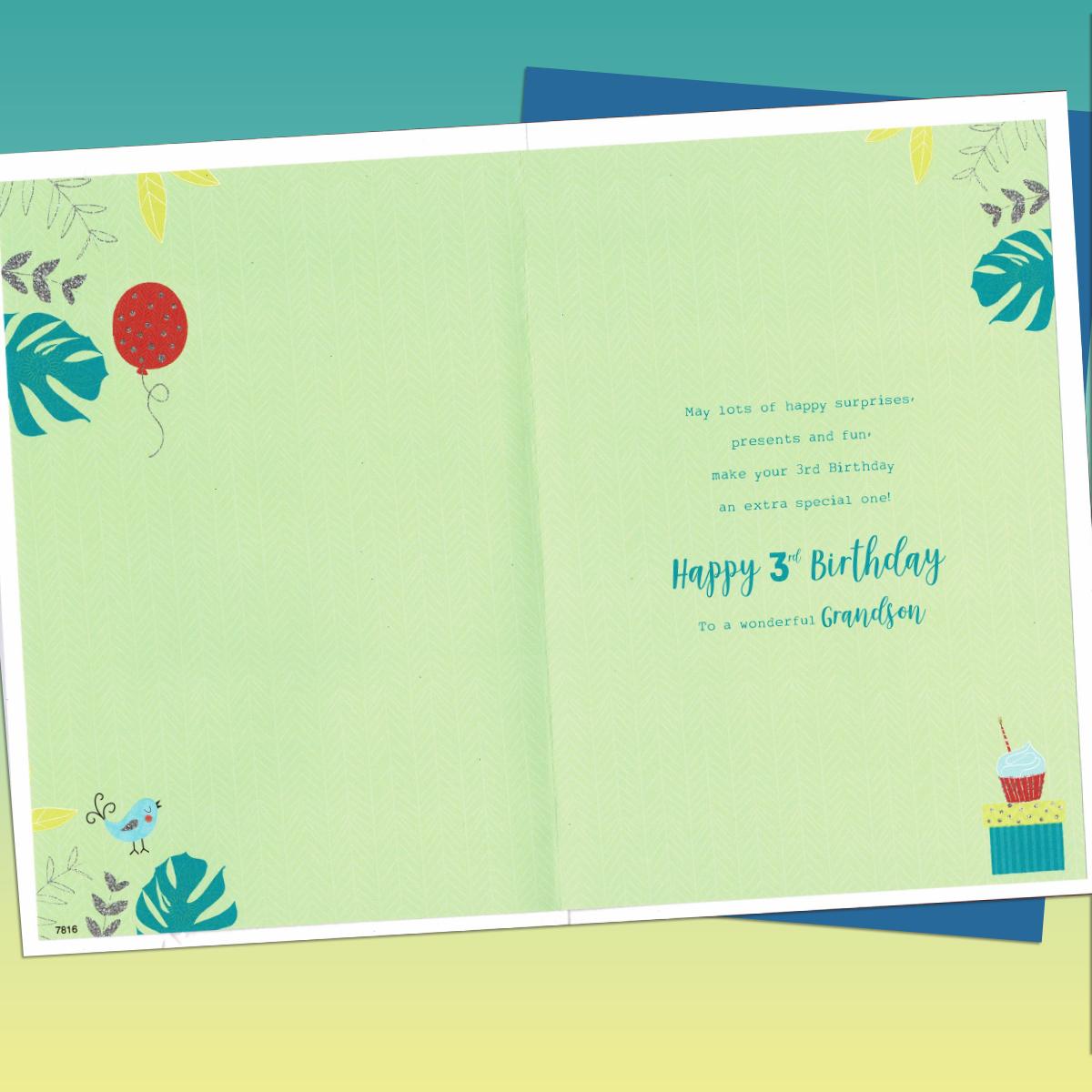 Age 3 Grandson Birthday Card Alongside Its Blue Envelope