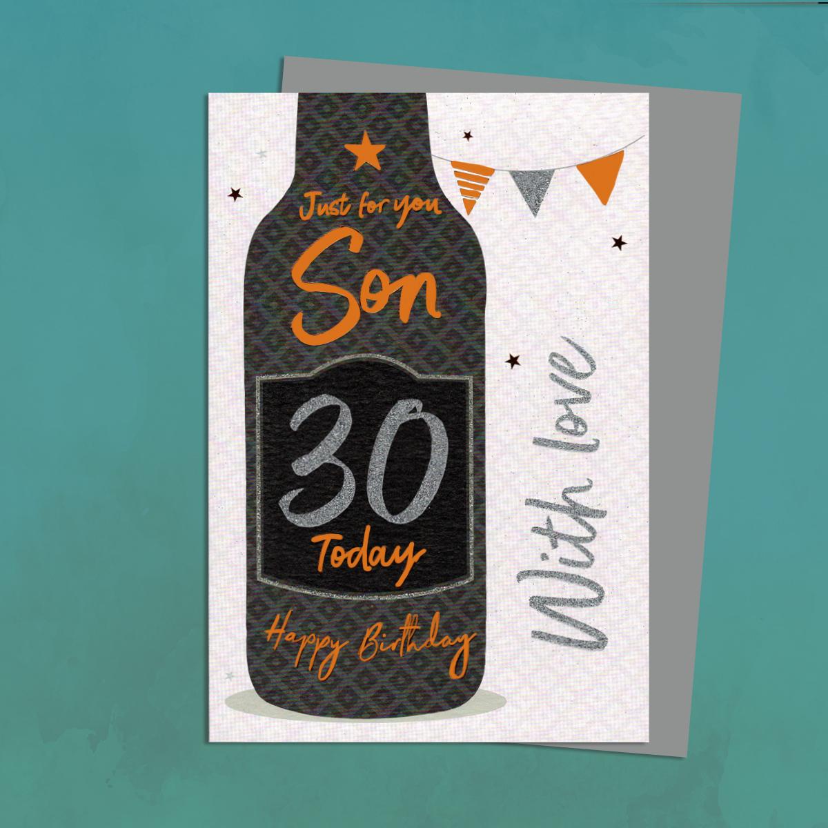 Son 30 Today Birthday Card Alongside Its Silver Envelope