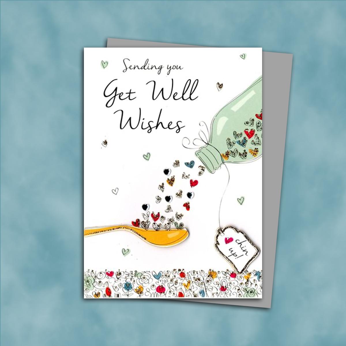 Get Well Soon Card Alongside Its Silver Envelope