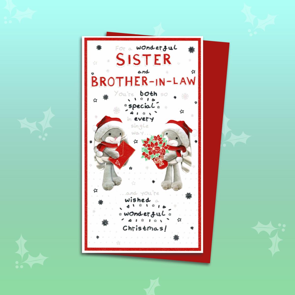 Sister & Brother In Law Christmas Card Alongside Its Red Envelope