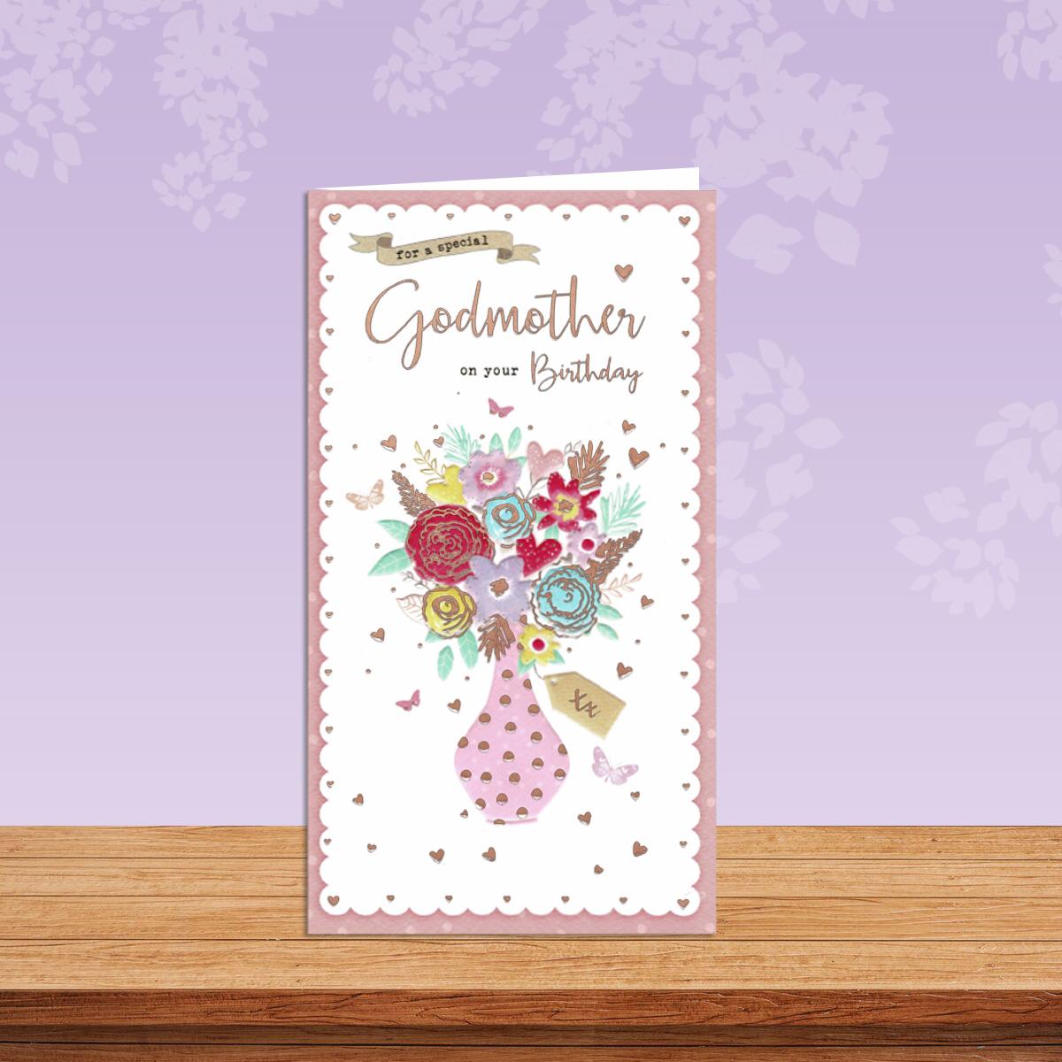 Godmother Balloons Card Sitting On A Display Shelf