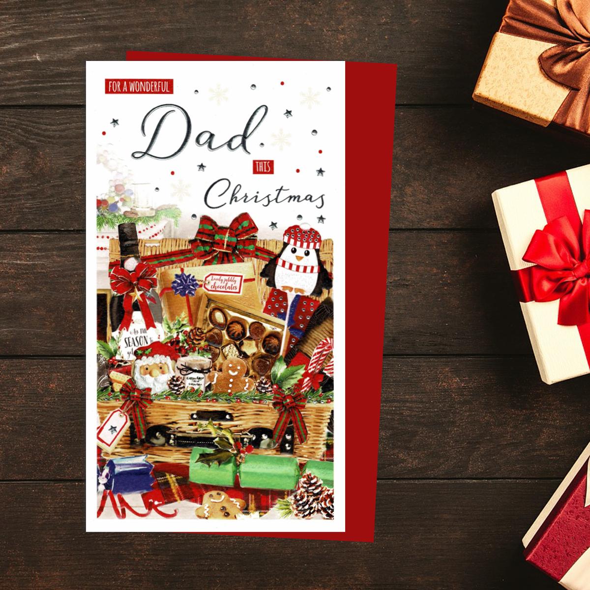 Dad Christmas Card Alongside Its Red Envelope
