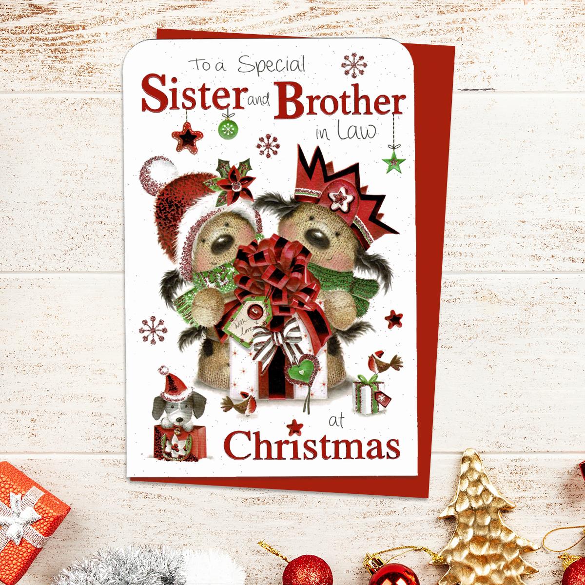 Sister And Brother In Law Christmas Card Alongside Its Red Envelope
