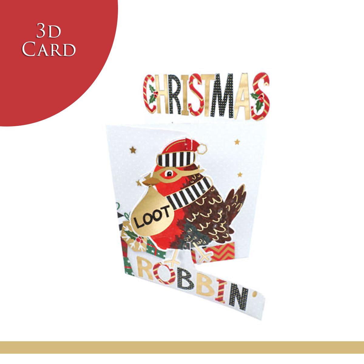 Christmas Robin 3D Christmas Card Alongside Its Red Envelope