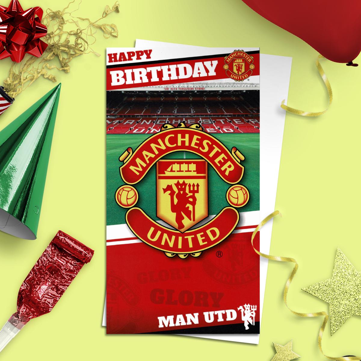 Manchester United Football Greeting Card Alongside Its White Envelope