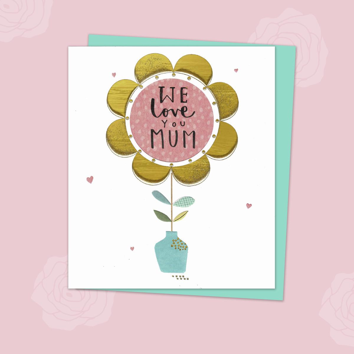 Lovely Mother's Day Card With Cut Out Gold Foiled Flower. Complete With Turquoise Envelope