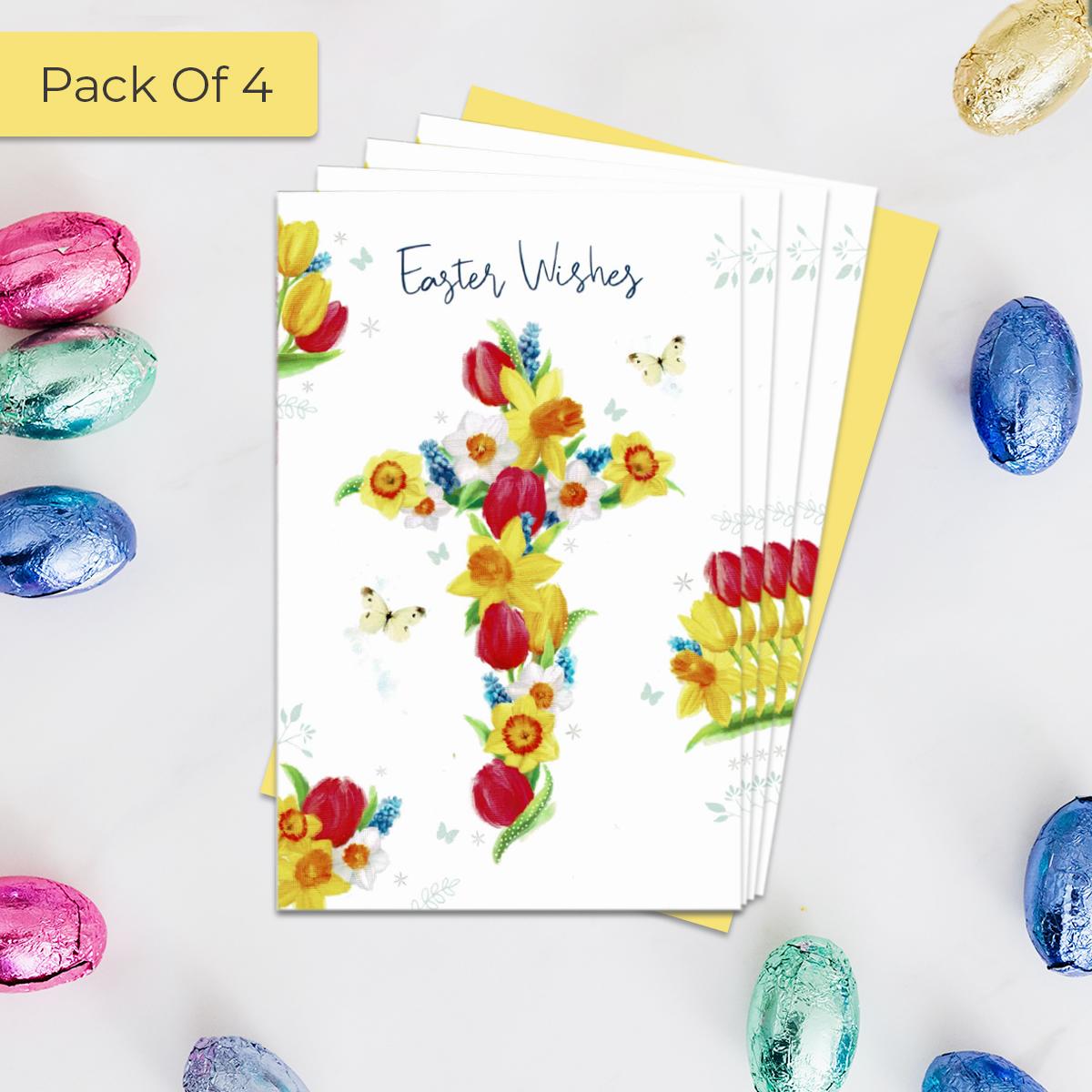 Floral Crucifix Easter Pack of Cards Alongside Its Yellow Envelopes