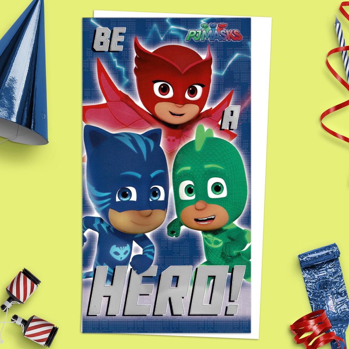 Be A Hero PJ Masks Birthday Card With Join The Dots Picture Front Image