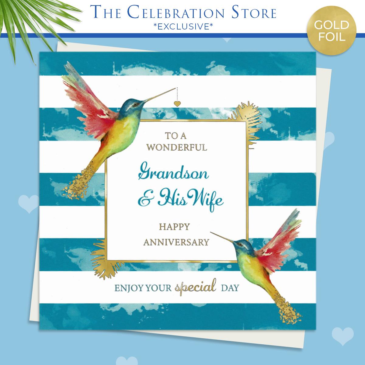 Grandson And Wife Anniversary Card With A Hummingbird Theme