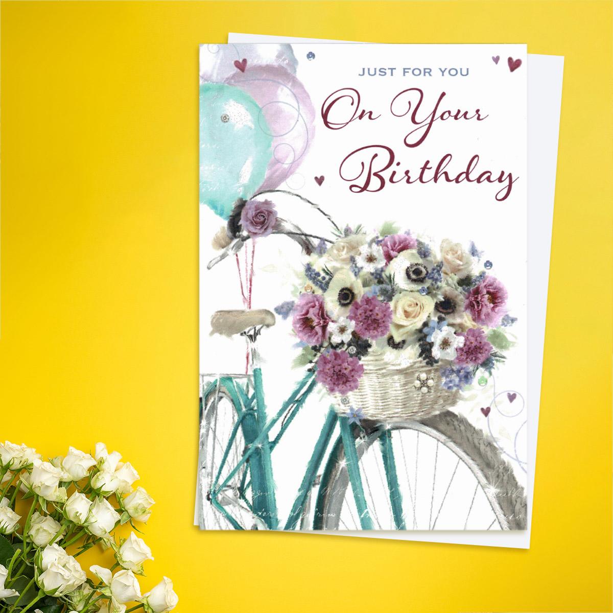 Just For You Cycle, Flowers & Balloons Card Front Image