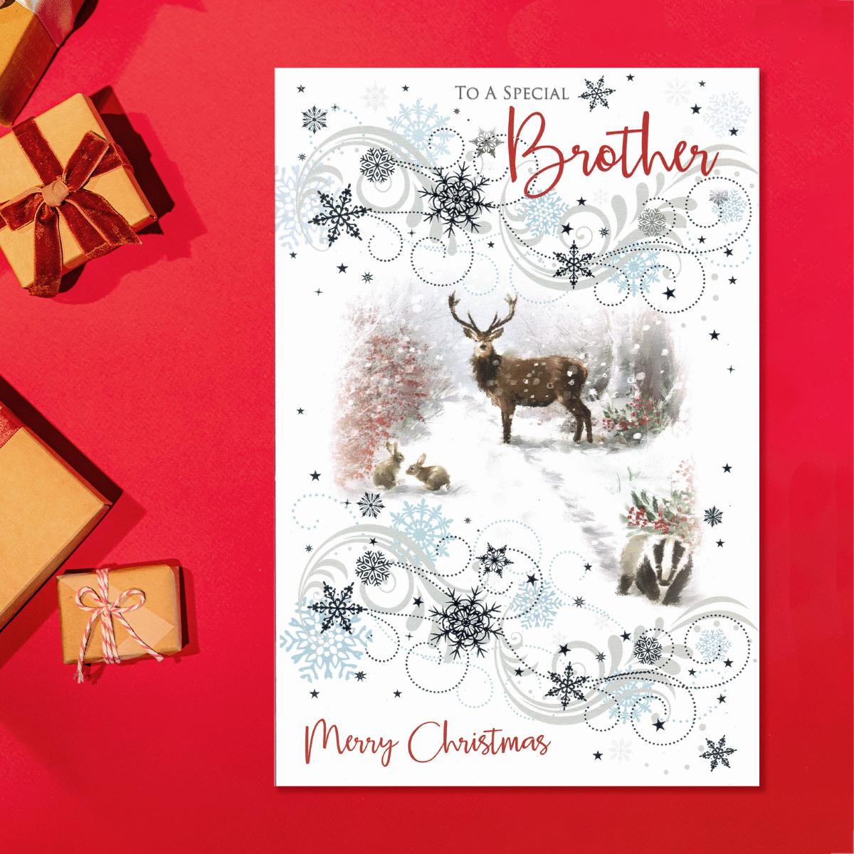 Special Brother Woodland Christmas Card Front Image