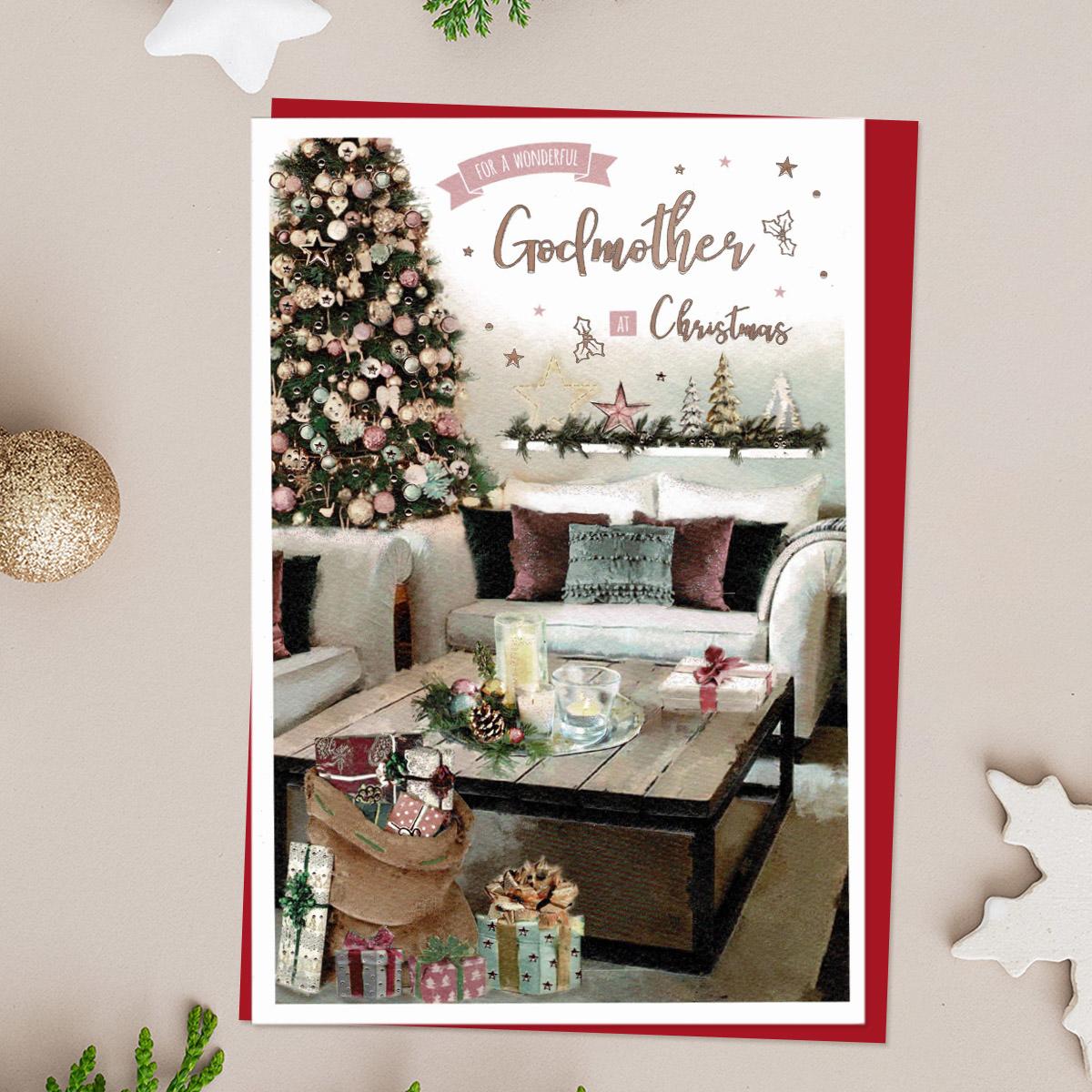 Wonderful Godmother At Christmas Card Front Image