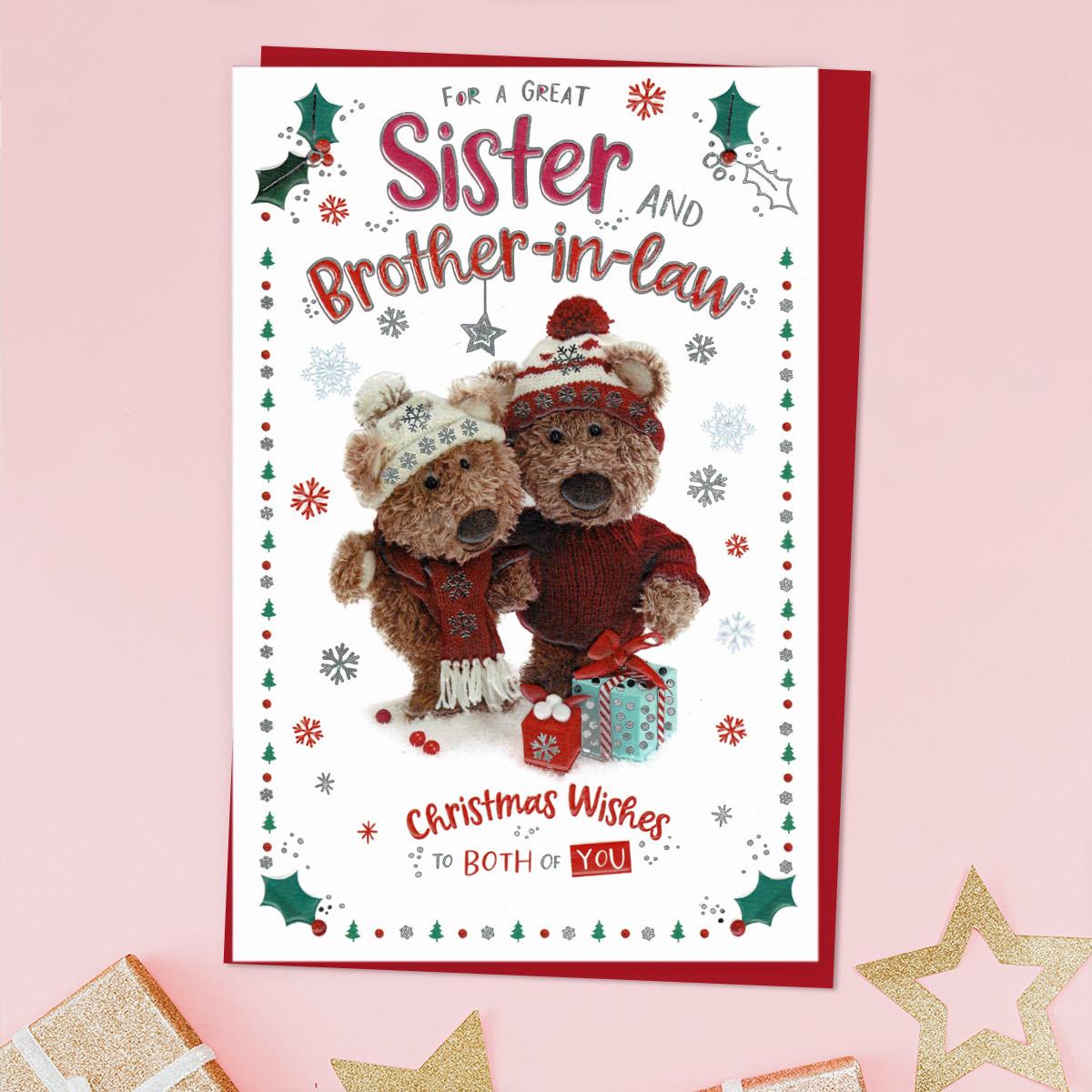 Great Sister And Brother In Law Barley Bear Xmas Card Front Image
