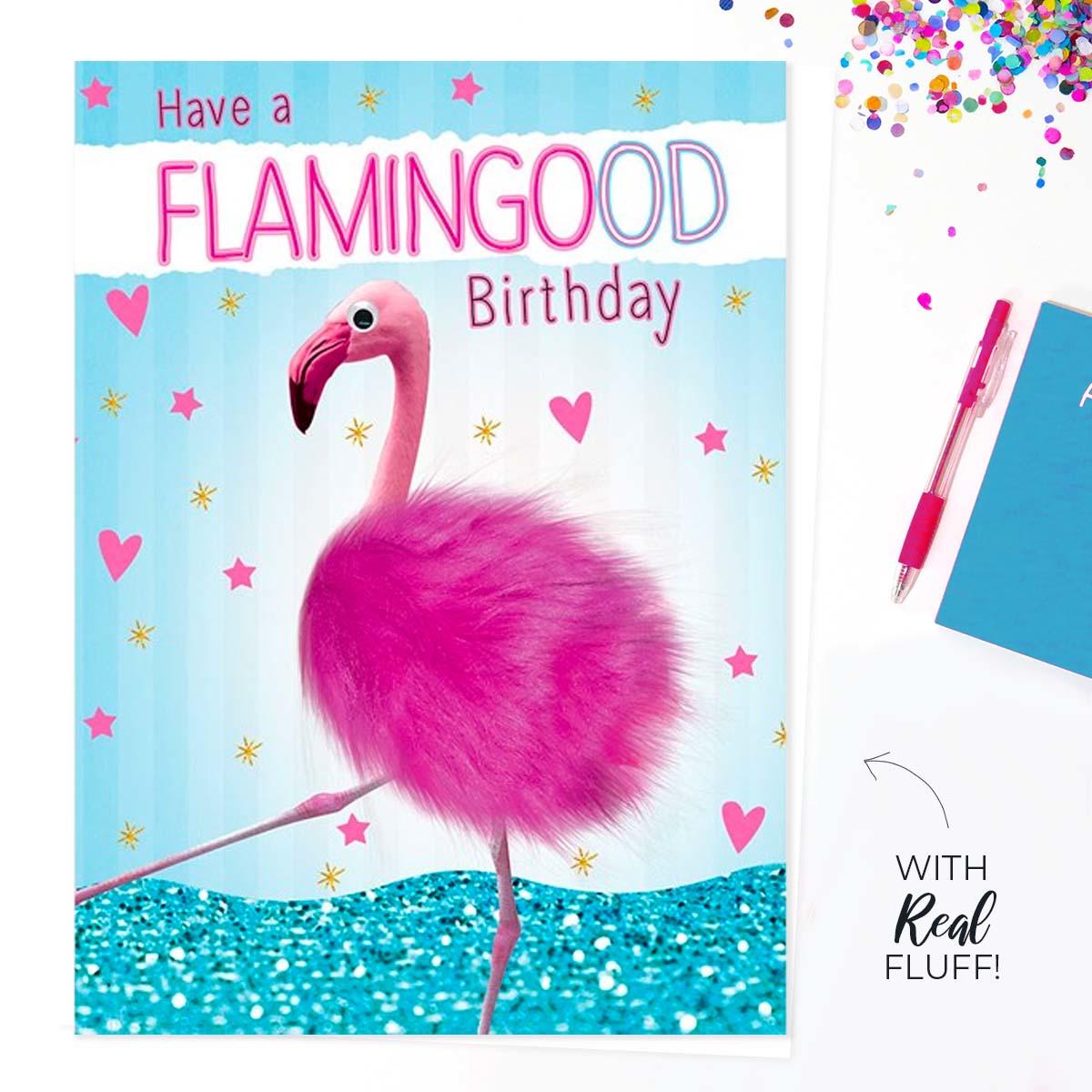 Fluff - Flamingood Birthday Large Card Front Image